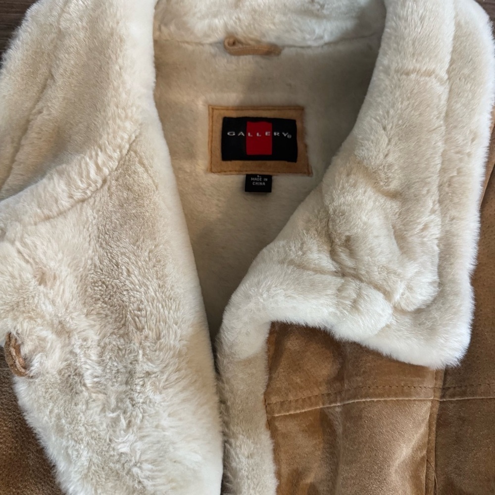 Gallery Leather Suede & Faux Shearling Button Up Jacket Large - Picture 3 of 8